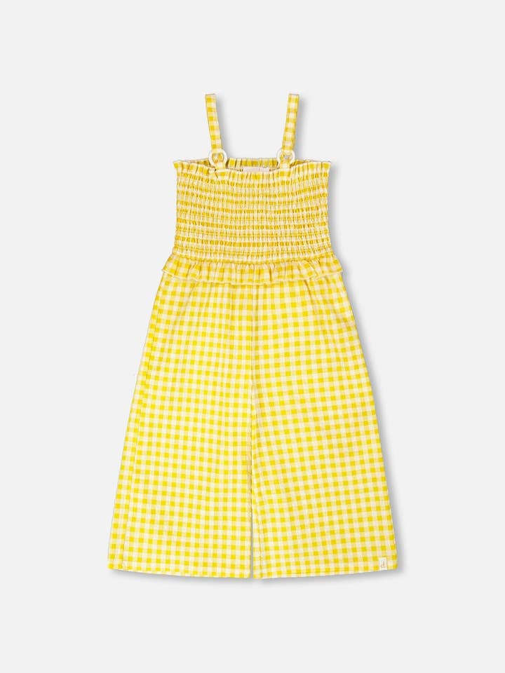 Combinaison Capri à smocks en vichy jaune pour la vente par Deux par Deux