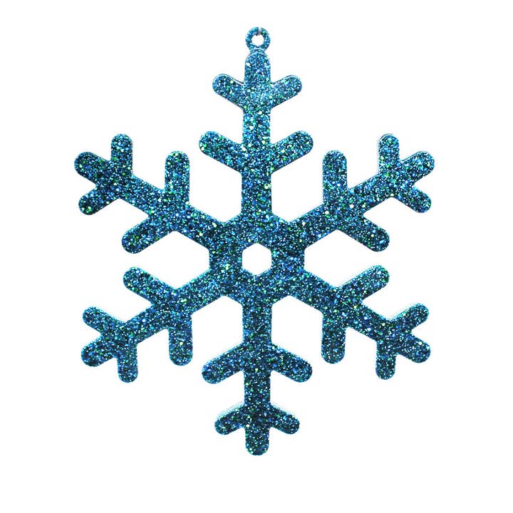 Decorazione glitterata a forma di fiocco di neve, blu pavone, 17,8 cm per la vendita all'ingrosso da parte di Very Christmas