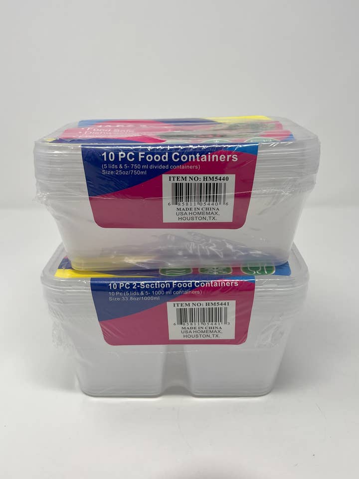 5 stk. 25 oz 1- & 2-sektions plastbeholder rektangel for engroshandel hos USA HomeMax