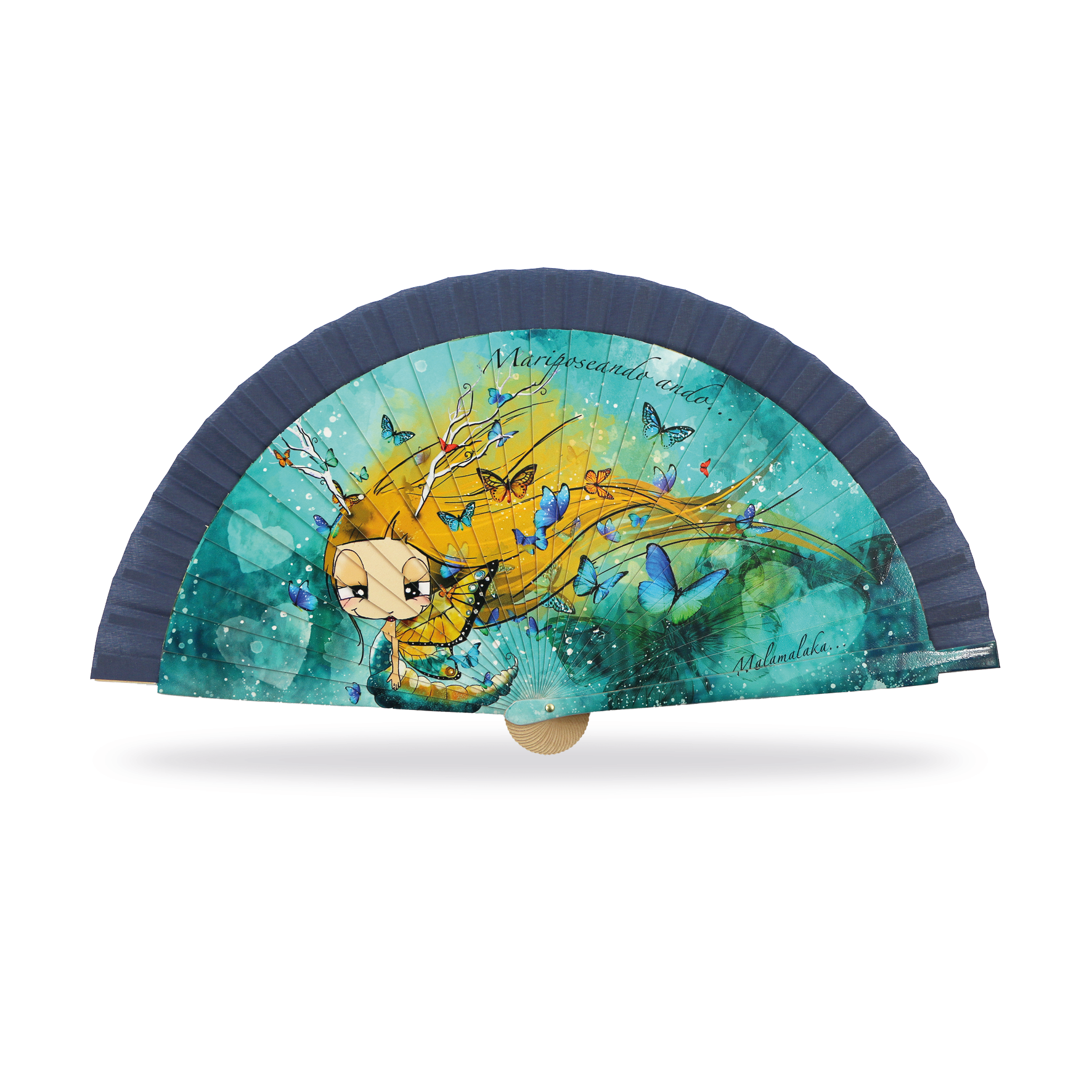 Cuatrogotas - Wholesale Party/Paper Folding Fan - Malamalaka Fan, natural wood BUTTERFLY. Ref-M31113