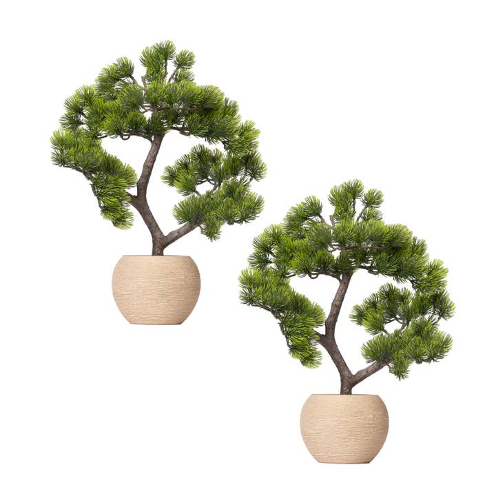 Vintage Home - Wholesale Artificial Plant - 2-pack 14” Faux Bonsai Trees with real touch leaves, in a mo