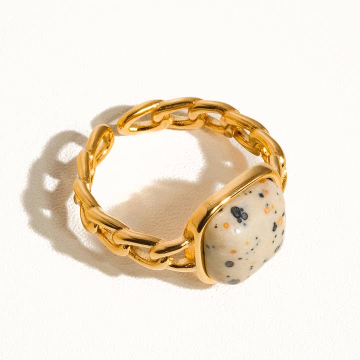 Beige Oriana Non-Tarnish Gemstone Chain Ring for wholesale on Faire