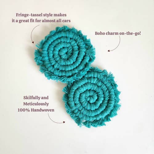 Handmade By Uruba - Wholesale Car coaster – women's - Set of 2 Macrame Car Coasters, Cute Boho Car Accessory9