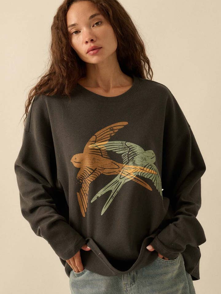 Flying Birds Waffle-Knit Vintage-Wash Sweatshirt for wholesale by Promesa USA