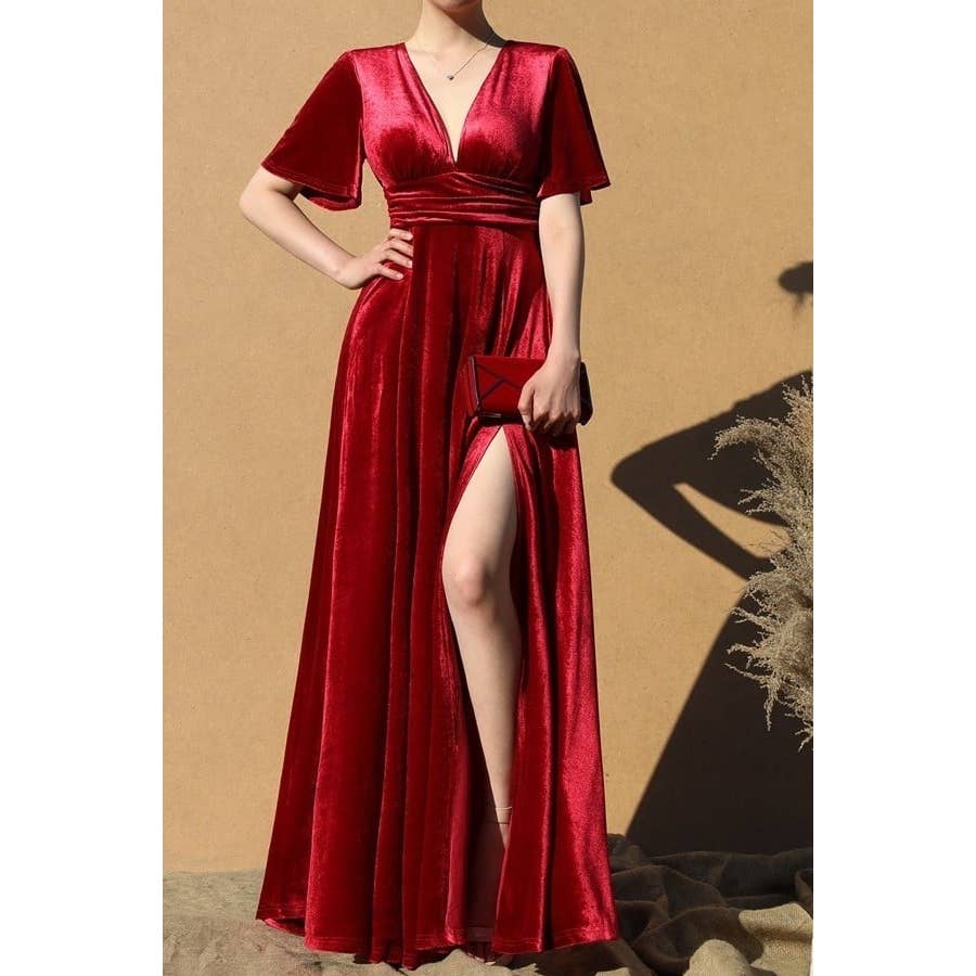 Esmeray Clothing - Wholesale Dress - Women's - Velvet Elegance Maxi Dress with Smocked Waistband0