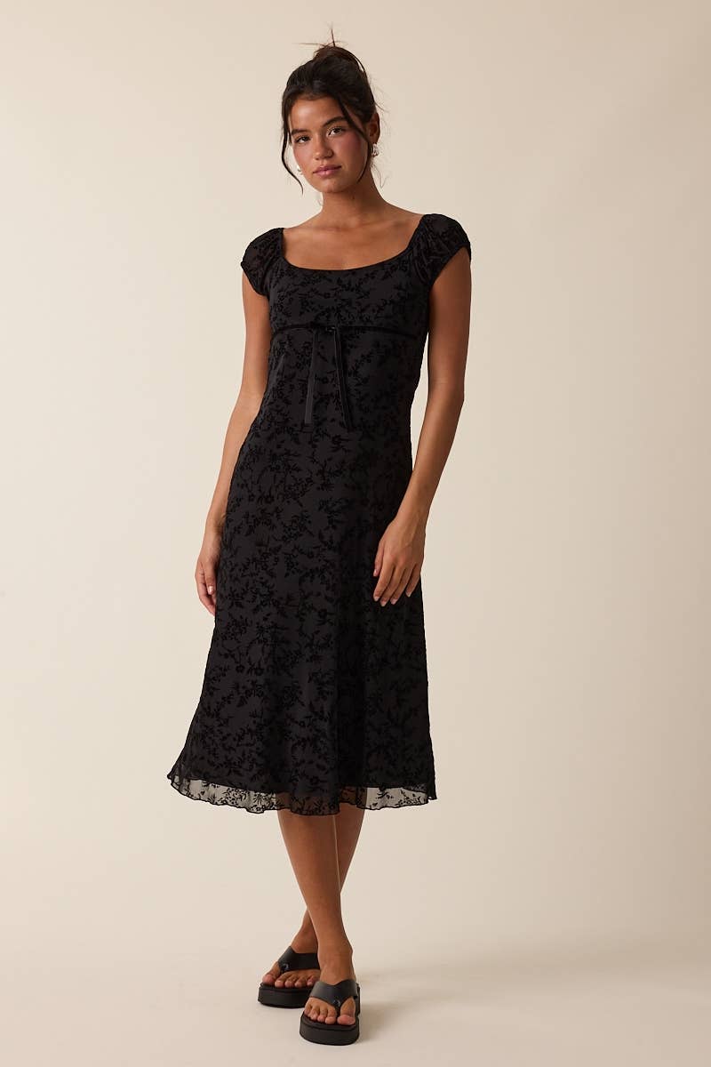 Sky to Moon - Wholesale Dress - Women's - BURNOUT VELVET CAP SLEEVE LAYERED MIDI DRESS0