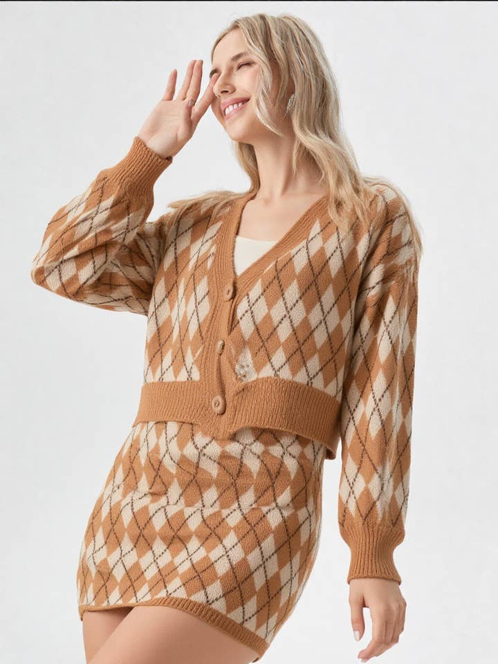 VERY J - Vente Cardigan – femme - VE60015JKT-Cardigan en tricot à motif Argyle0