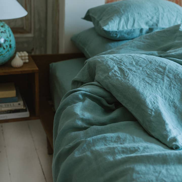Linen Spells - Wholesale Bedding Set - Linen Bedding Set In Ocean Mint(1 DC+2 Pillowcases)