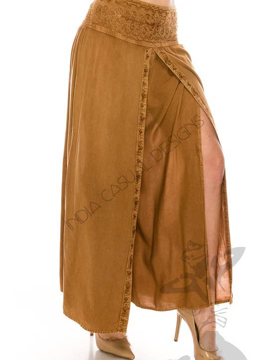 JUST CRUISING - India Casual Designs - Wholesale Pants - Women's - Wide-Leg Wrap Pants with Embroidered Waistband5