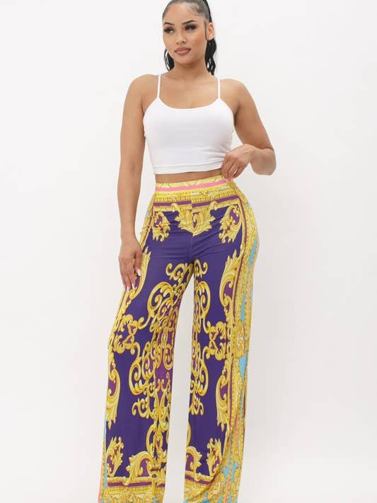 Heritage mönstrade breda benbyxor för wholesale av Belita Collection