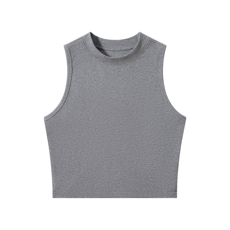 HIDDENBRAND - Wholesale Tank Top - Women's - Basic Essential cotton high neck crop fitted tank top4