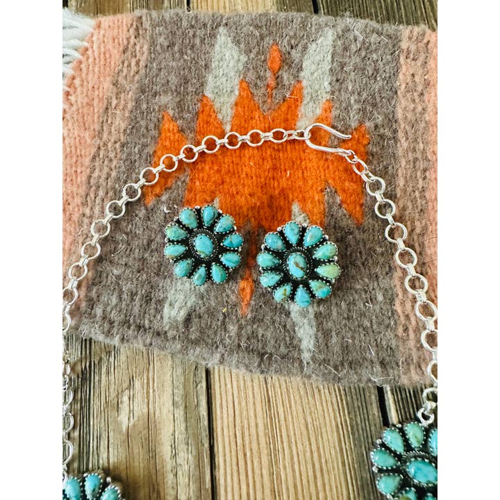 Nizhonitradersllc - Wholesale Jewellery set - Handmade Sterling Silver & Kingman Turquoise Cluster Choker Set6