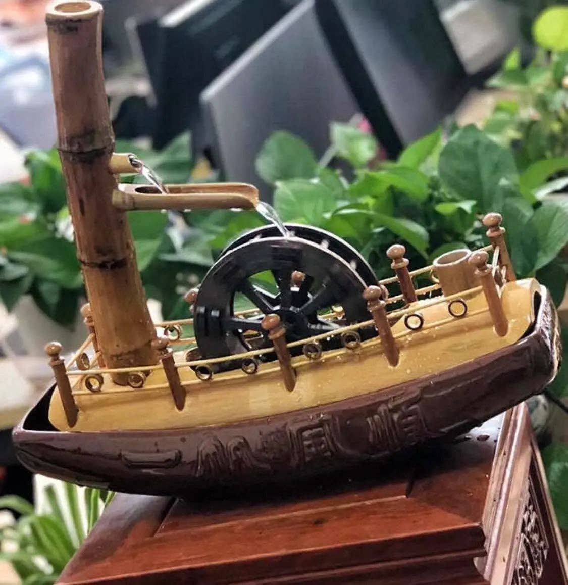 everythingbamboo – wholesale Decorative tabletop object – Bamboo Water Fountain Handmade Handcrafted Boat Water Feature Spinning Wheels2