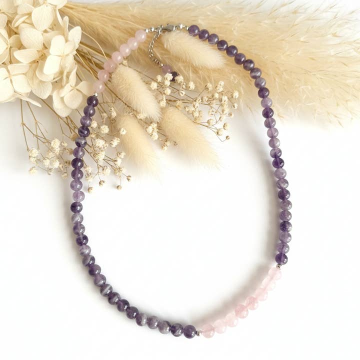 Ametyst- og Rosenkvartssten Halskæde for engroshandel hos Produtos Namasté