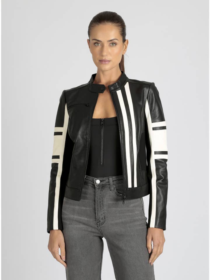 Blanc Noir - Wholesale Leather Jacket - Women's - Claudine Leather Racer Jacket JLS9