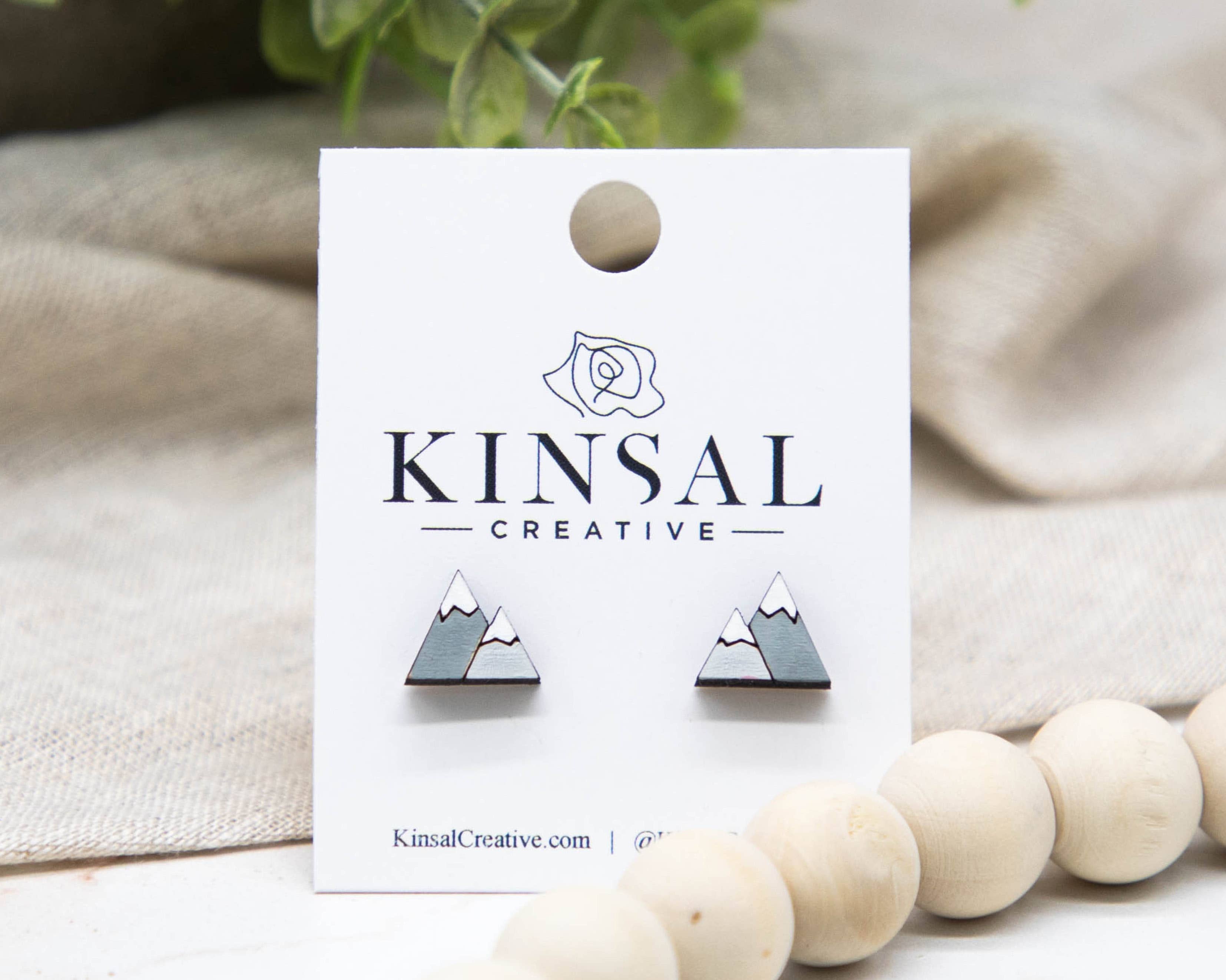Kinsal Creative - Wholesale Stud/Post Earrings - Mountains Wood Stud Earrings