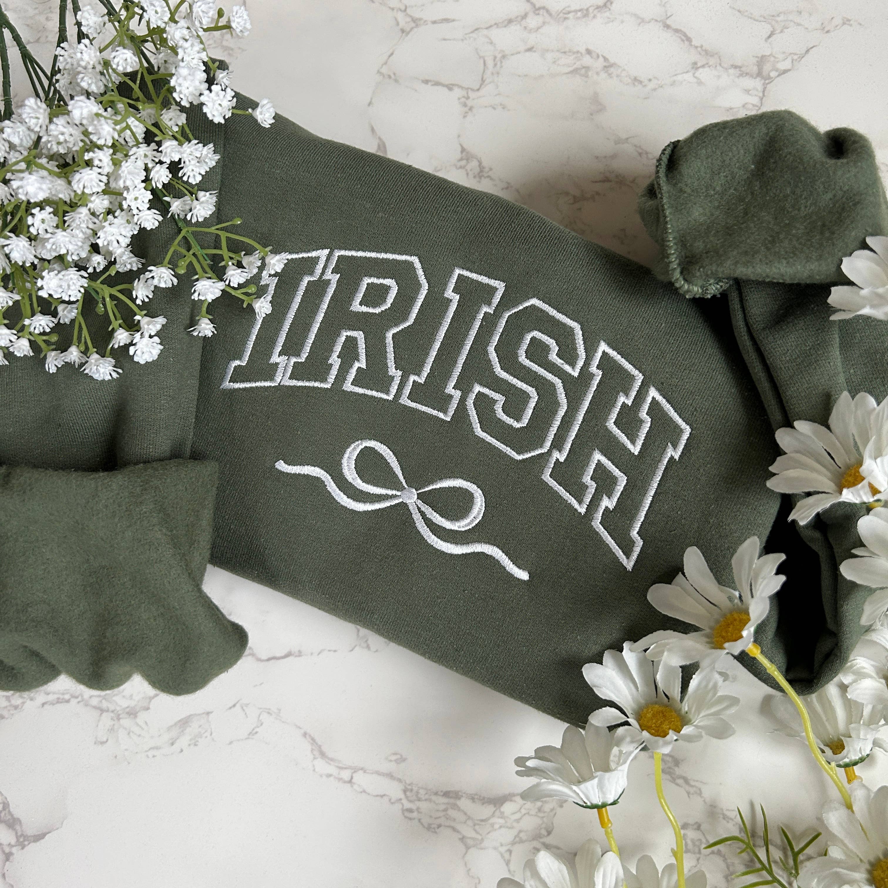 Green Embroidered Irish Coquette Bow Patrick's Day Sweatshirt for wholesale on Faire1
