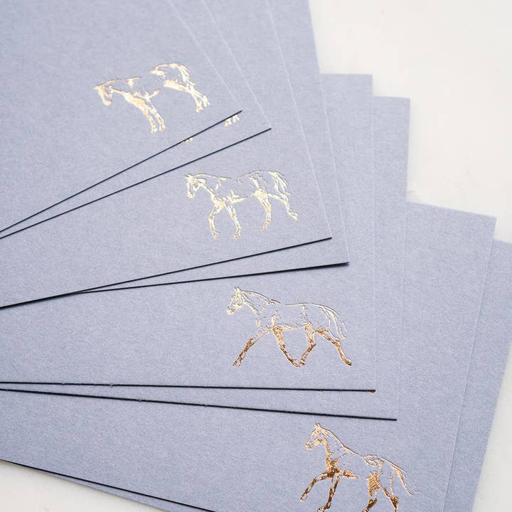 Danielle Demers Studio – wholesale Stationery/notecard set – Mixed Horse Foil Correspondence Cards, Lavender, Set of 8