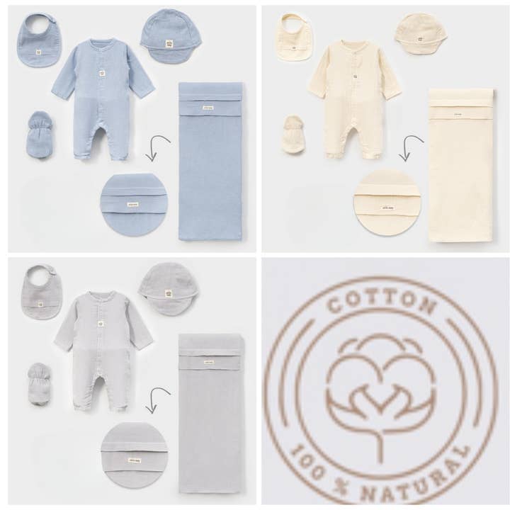 Newborn Baby Boy Muslin Basic Set–100% Natural Cotton-0-3M for wholesale by Omnis Pura