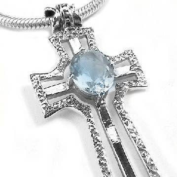 Silver Insanity - Wholesale Individual charm/pendant - Sterling Silver Light Blue Topaz Cross Slide Pendant0