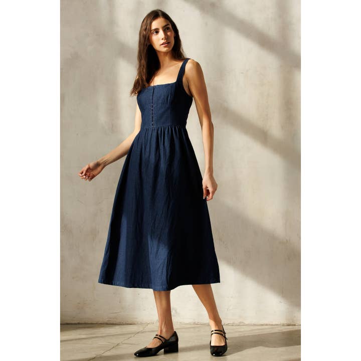 DARK DENIM JD7515 -DENIM MIDI DRESS for wholesale on Faire