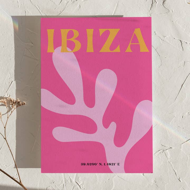 Bright Pink Ibiza Travel Print for wholesale by LXR CREATE