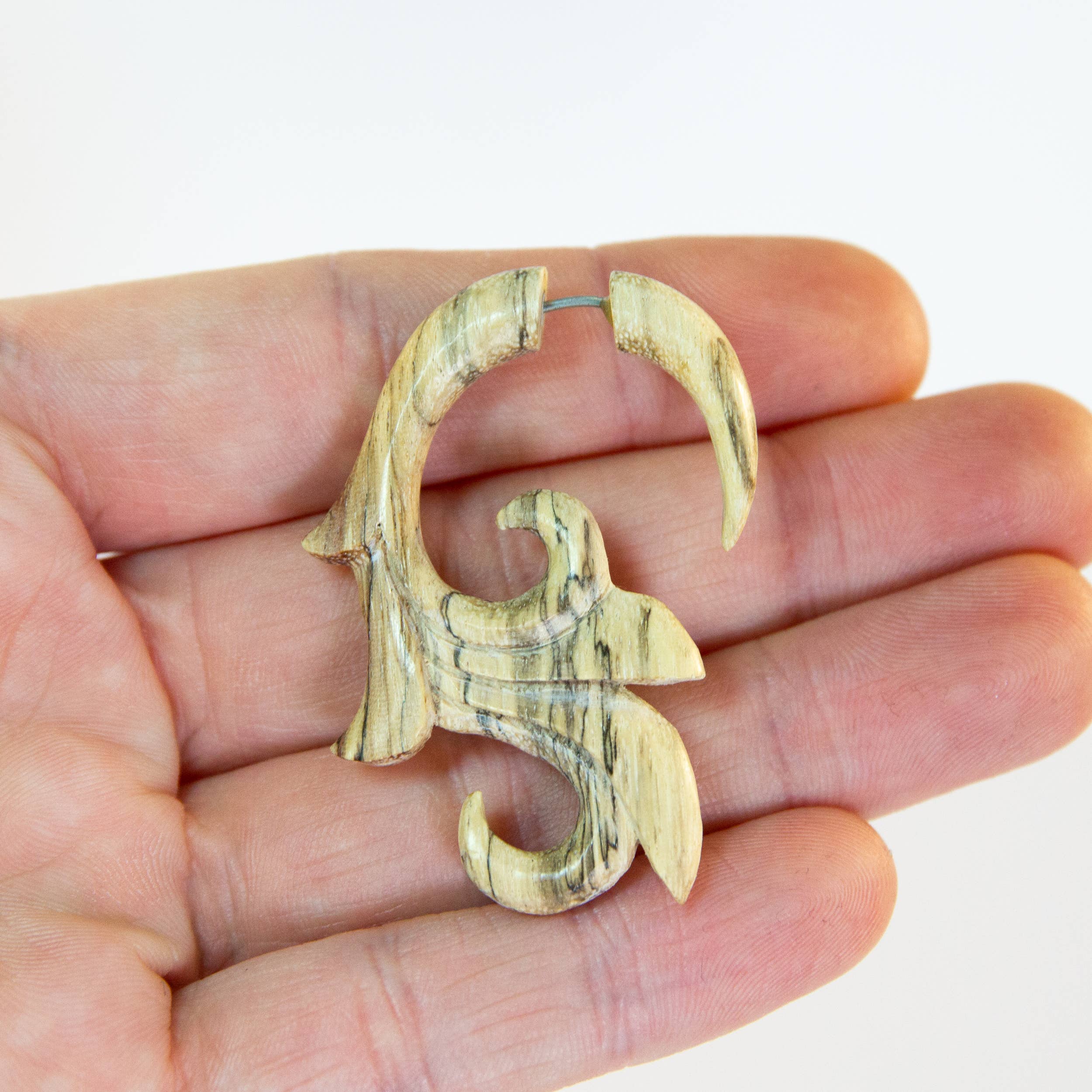 Ajmer by Jodi - Wholesale Dangle Earrings - Wood Fleur de Lis Faux Gauges ~ Fake gauged, carved wood8