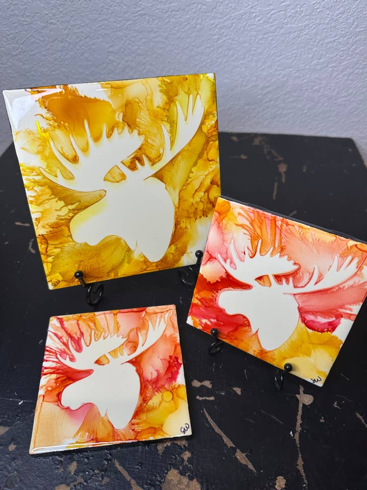 Wyoming Handpainted Hotplate & Coaster Set for wholesale by Red Shed Redos Artistry