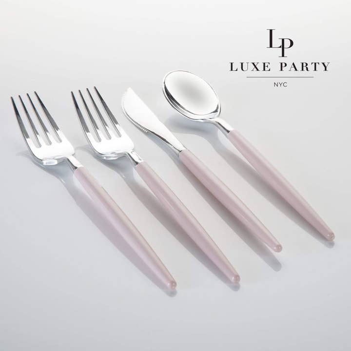 Luxe Party - Wholesale Assorted cutlery set - Blush • Silver Plastic Cutlery Set | 32 Pieces2