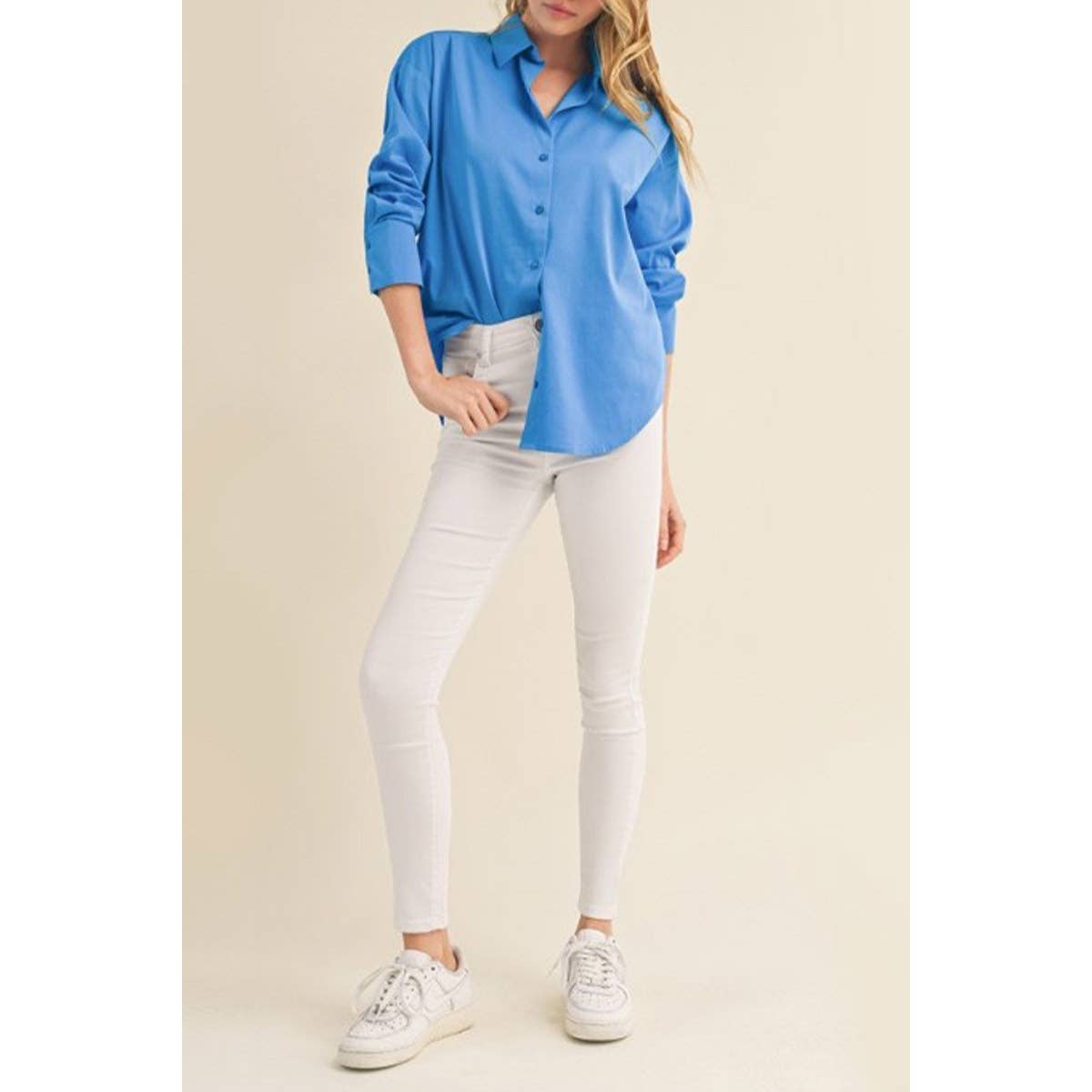UP CLOTHING - Wholesale Button Down Shirt - Women's - BUTTON DOWN LONG SLEEVE COLLAR SHIRT TOP3