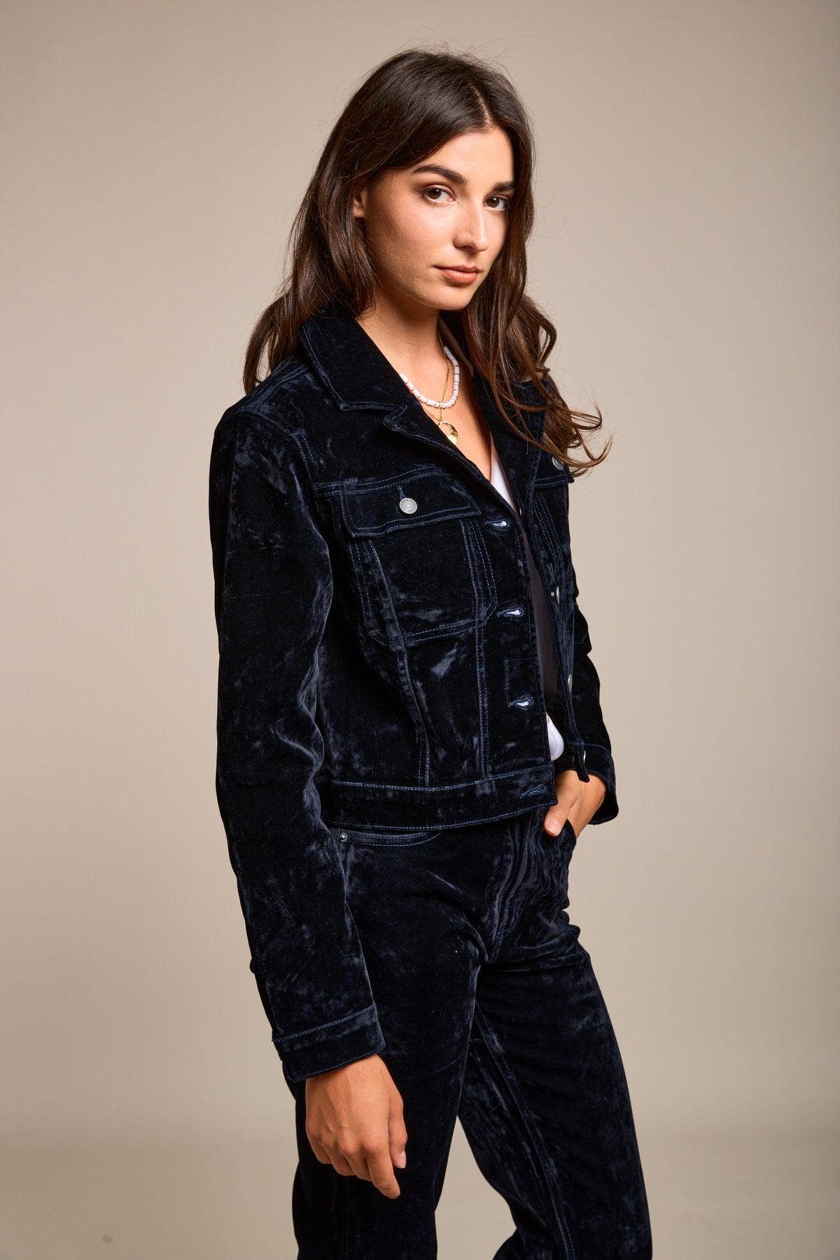 Bleu marine Toxik3 veste courte velours for wholesale on Faire4