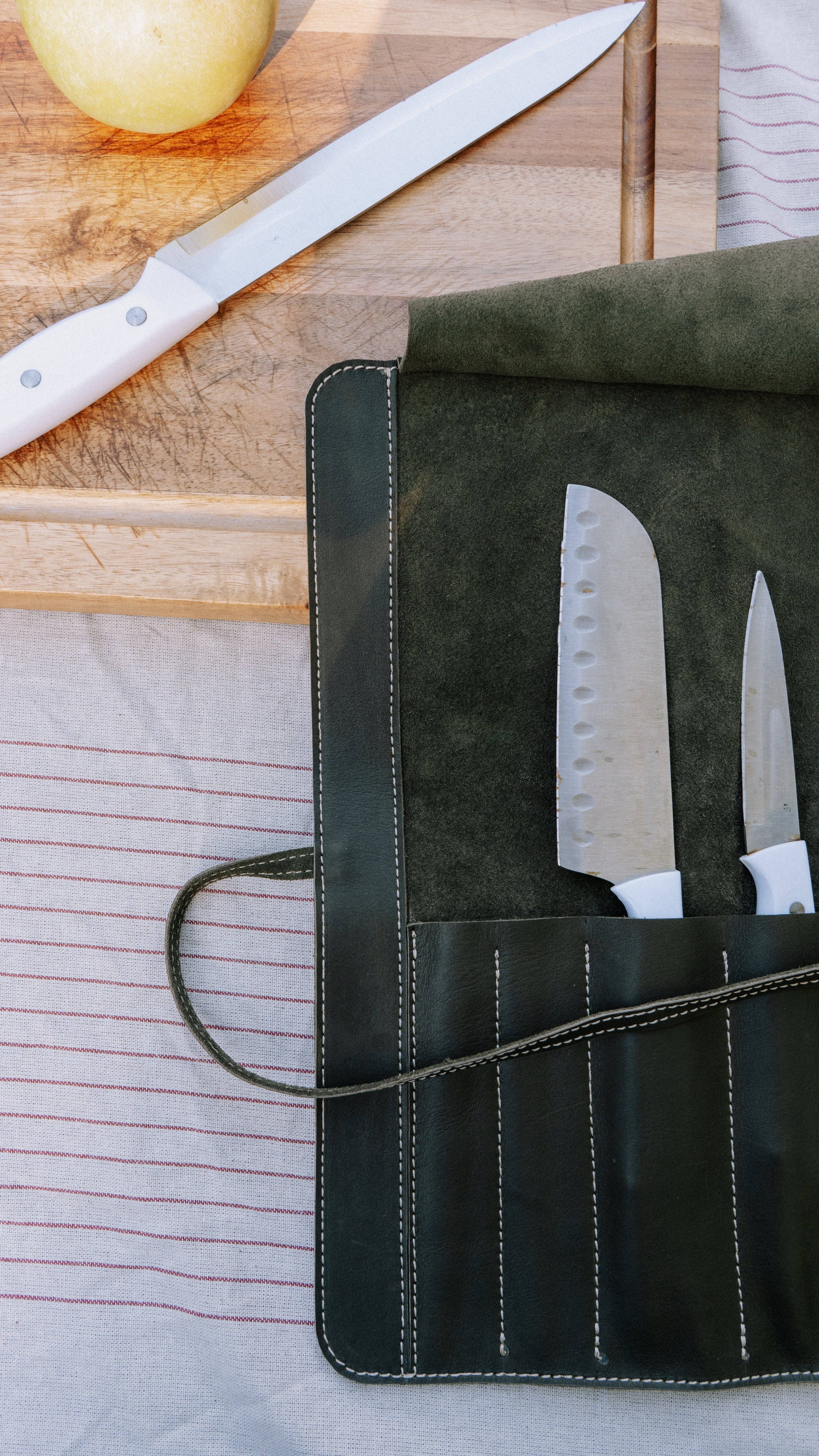 Green Leather Knife Roll for wholesale on Faire7