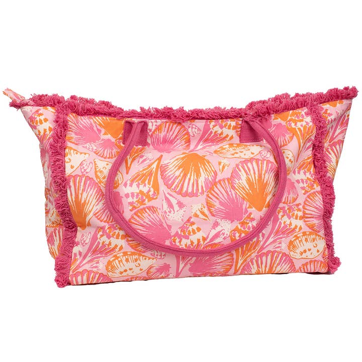 Sanibel Fringe Tote Pink/Apricot/Blossom 24x12 for wholesale by The Royal Standard