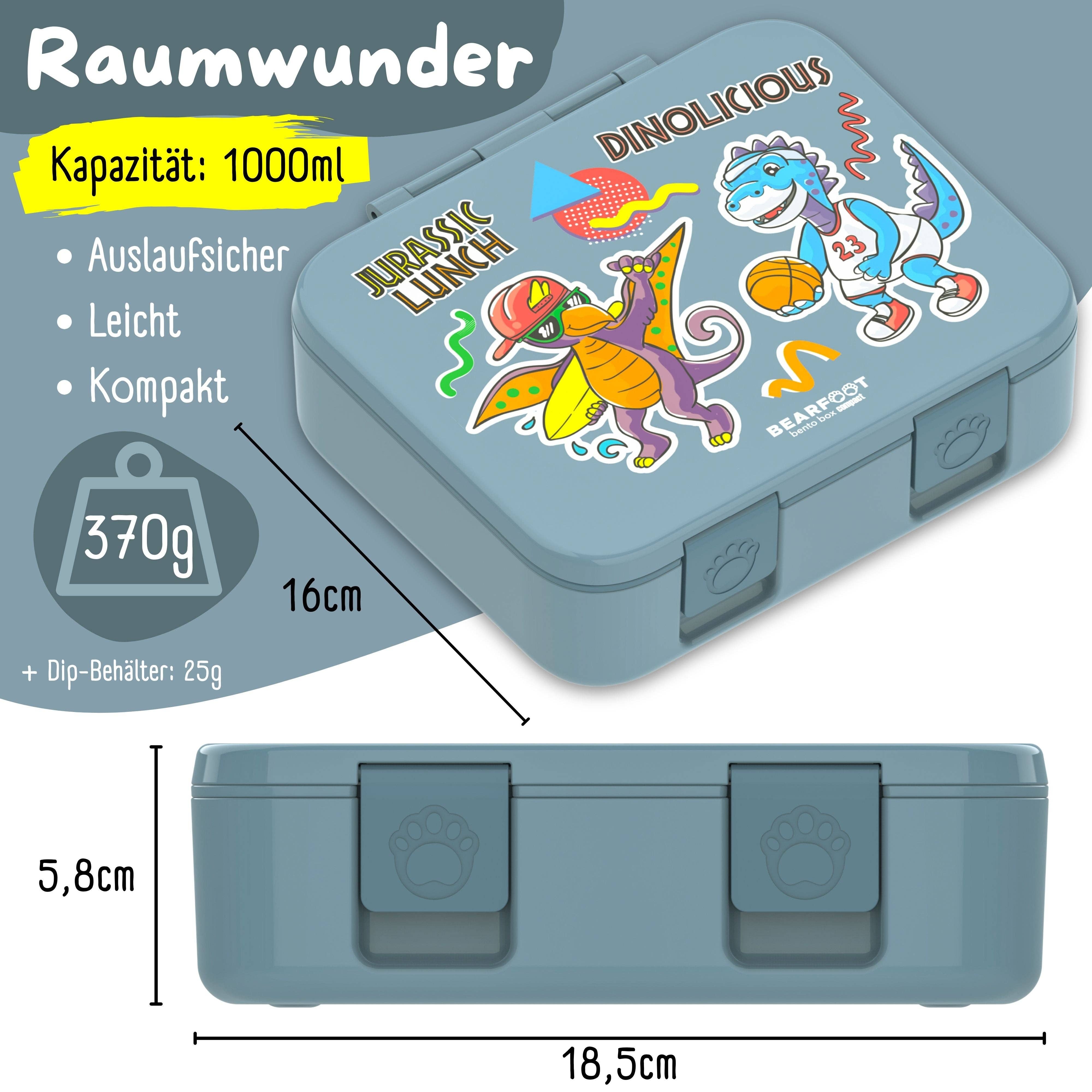 BEARFOOT – Engroshandel Madpose/-kasse – Børn – Madkasse med rum, let og lækagesikker - blå dinosaurer4