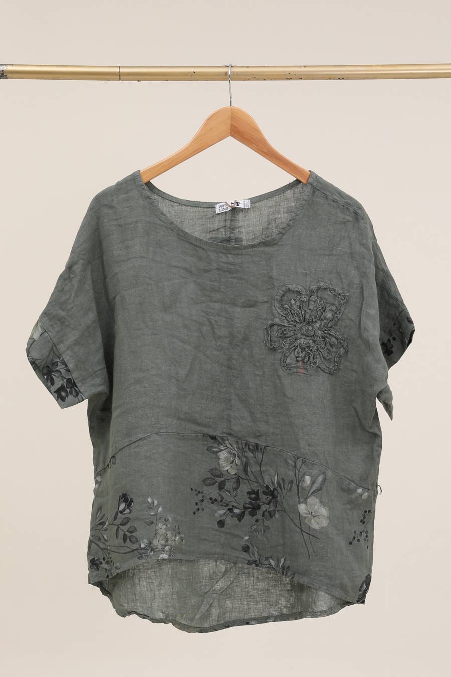 LÉA & LUC - Wholesale Tunic - Women's - Printed blouse with a flower in 100% Linen REF. 120622