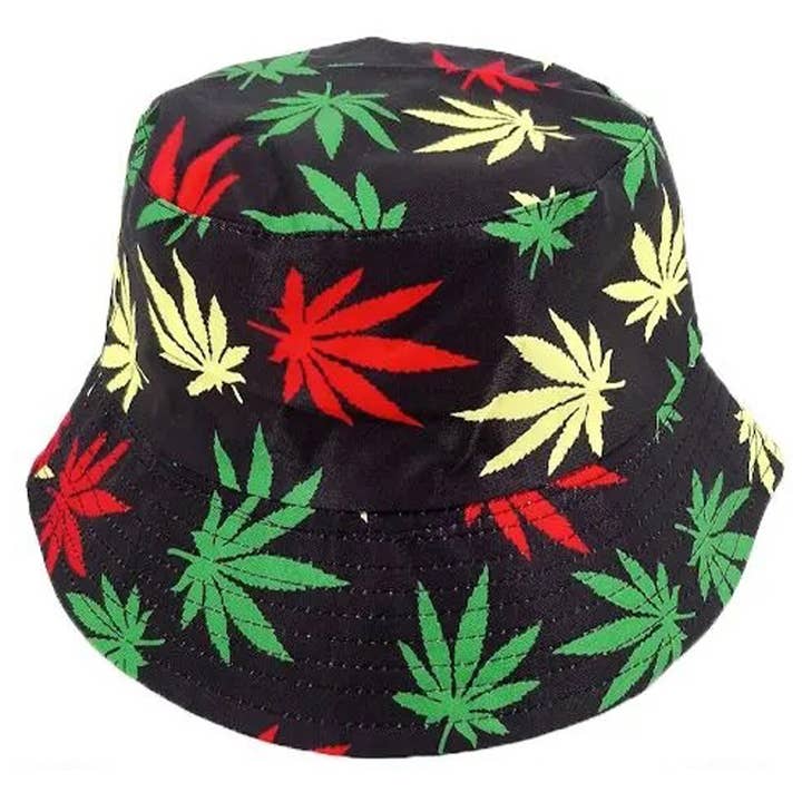Deluxe Import Trading - Wholesale Bucket Hat - Unisex - Rasta Colored Marijuana Print Bucket Hat