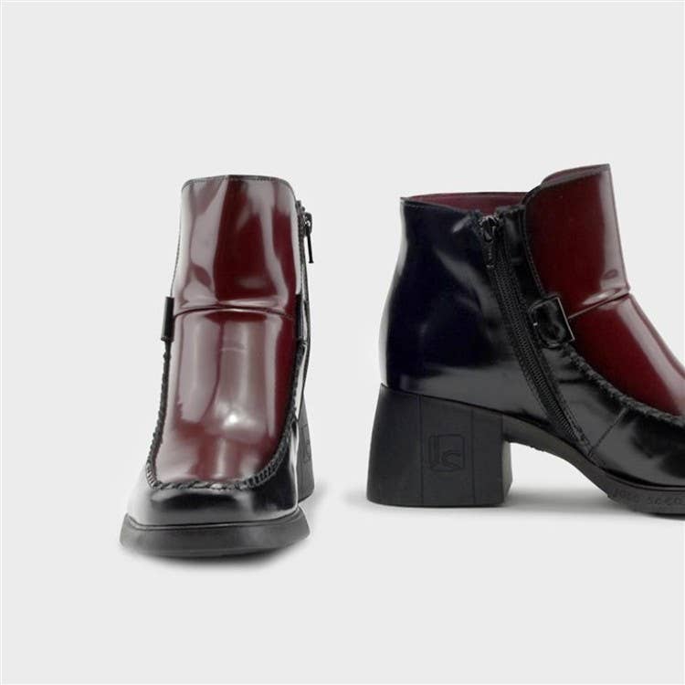 Jose Saenz – Botins - Mulher por atacado – Bota Candela em couro preto e vermelho3