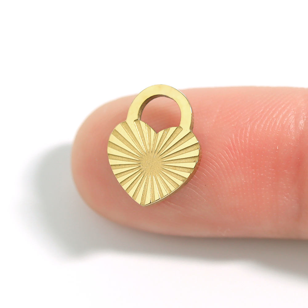 WJW - Wholesale Individual Charm/Pendant - 18K Gold PVD Stainless Steel Sunburst Heart Lock Charm3