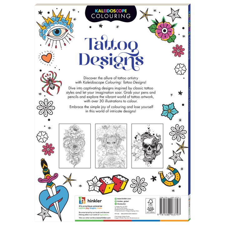 Hinkler Australia - Wholesale Colouring and activity book – adult - Kaleidoscope Colouring Tattoo Designs4