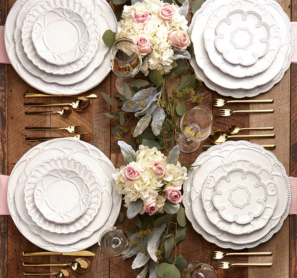 Arte Italica & Crown Linen Designs - Vendita all'ingrosso Antipastiera - Piatto per pane/tartine in pizzo decorato con perline Bella Bianca2