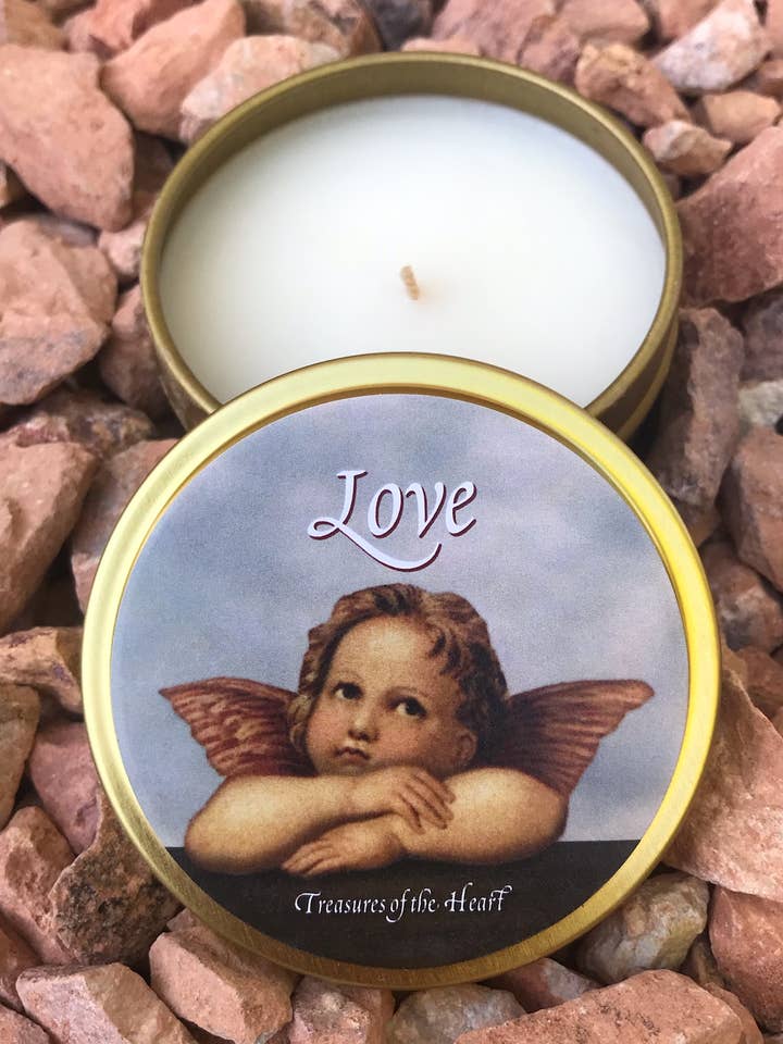 Bougie LOVE Angel en étain doré pour la vente par Treasures of the Heart
