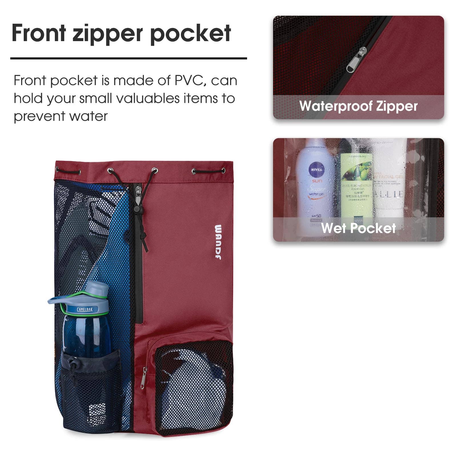 wandf - Wholesale Beach Bag - WANDF Mesh Drawstring Backpack with Wet Pocket Beach Bag94