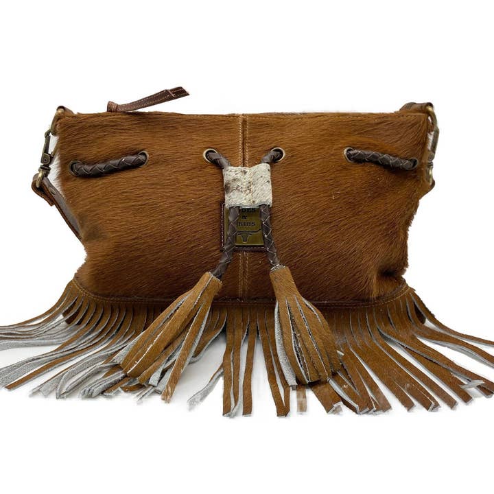 CROSSBODY Cowhide Bag, Tooled Leather, Sholder Purse, GERTIE for wholesale by Cowhide Texas Store Inc