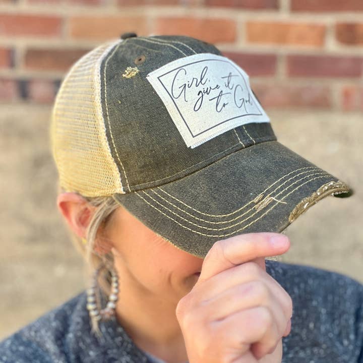 RiOak Design & Hat Co. - Wholesale Baseball Cap - Women's - Black Acid Washed Girl, Giveit to God Baseball Cap
