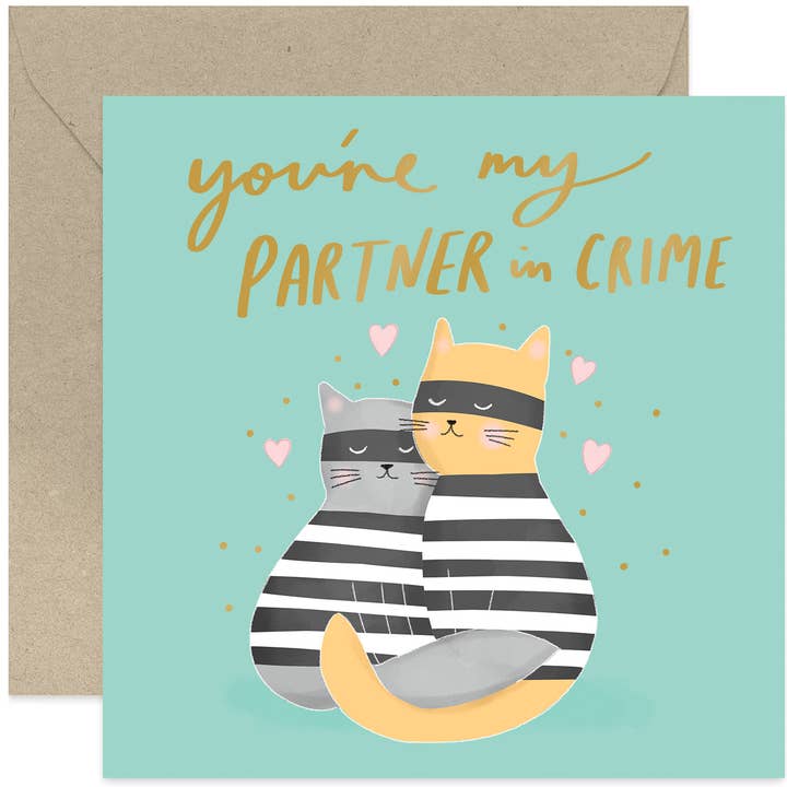 Old English Company - Wholesale Valentine's Day card - Partner In Crime Anniversary Card - Cat Valentine's Day Card