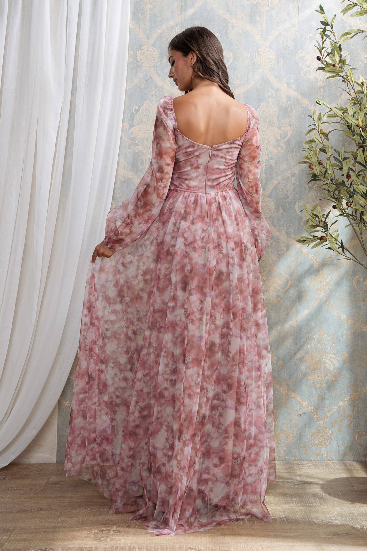 Dusty Blue FLORAL PRINT SURPLICE MAXI  for wholesale on Faire10