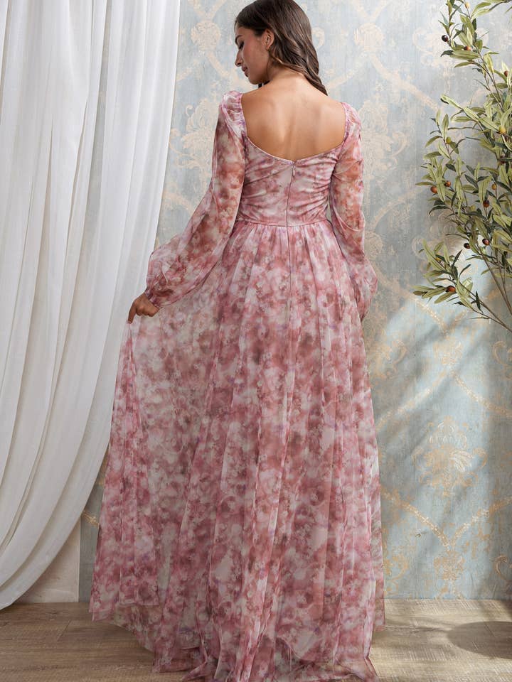 Dusty Blue FLORAL PRINT SURPLICE MAXI for wholesale on Faire10