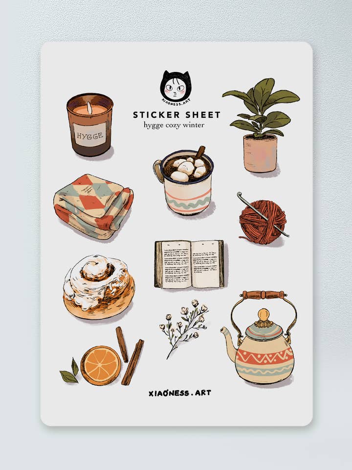 Hygge Sticker Sheet – Cozy Winter Cabin Planner Stickers A6 for wholesale by xiaoness art