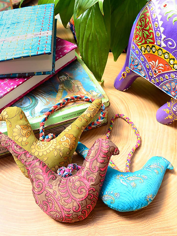 Hanging Recycled Sari Bird for wholesale by Namaste