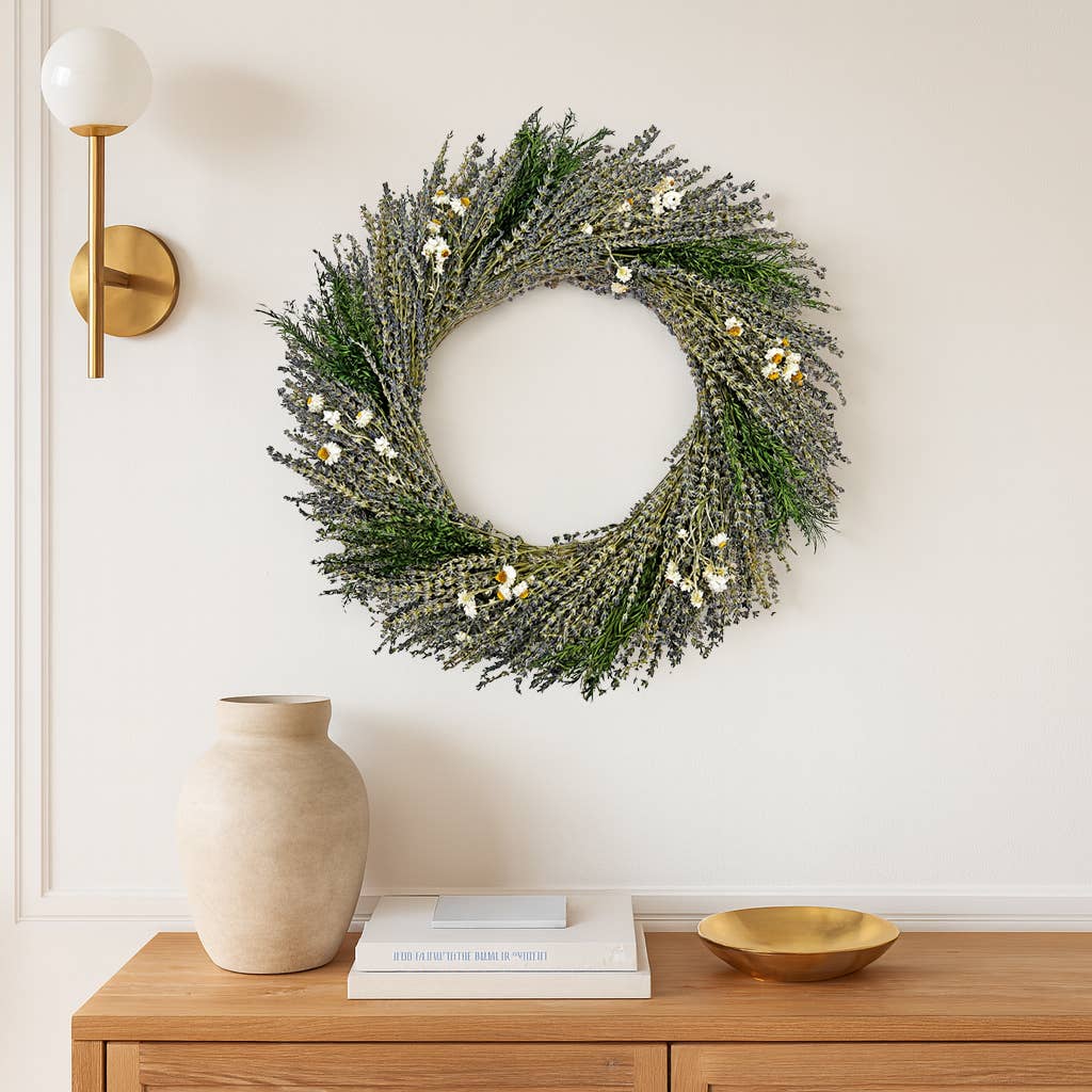 2626 Designs - Venta al por mayor Corona - Corona decorativa de lavanda seca preservada auténtica en color morado1